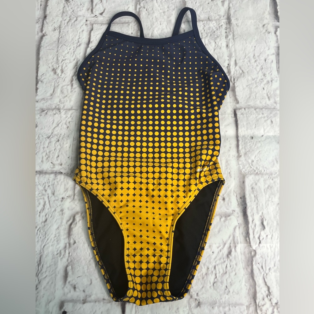 Sporti Molecule Thin Strap One Piece Swimsuit gold and navy size 30